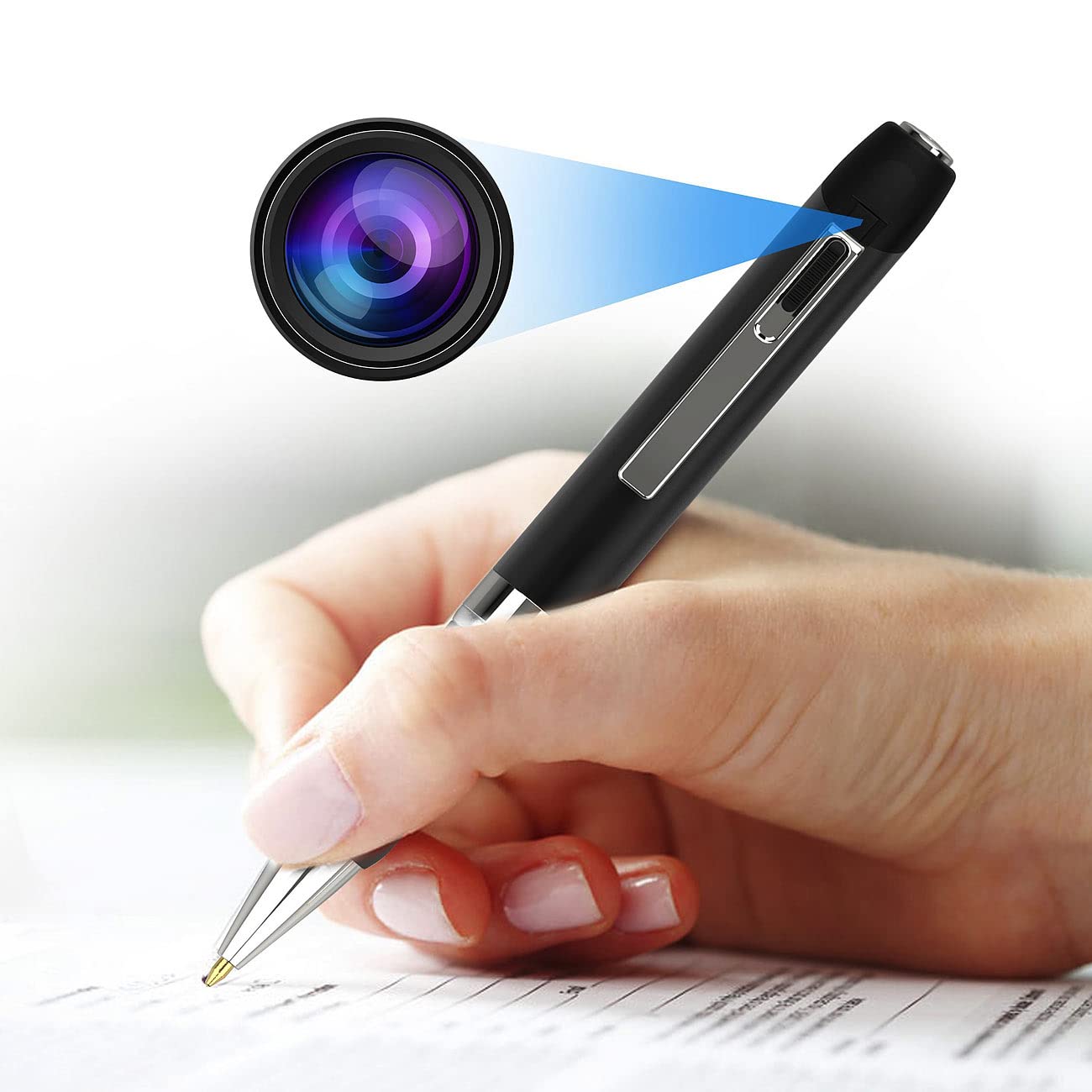 OctaCam pen camera with 2k video, motion detection, and photo function.