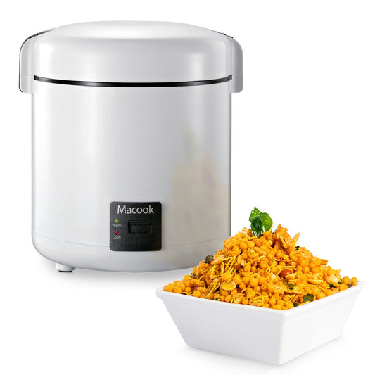 Macook Mini Rice Cooker for 1-2 people (1.5 cups, 0.3 liters), Small Rice Cooker with simple one-button operation, Non-stick inner pot includes rice spoon & measuring cup.
