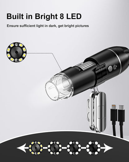 USB Microscope Digital, AOPICK 1440P microscope for iPhone Android, 10 to 200X digital microscope with 8 LED & stand HD Mobile Microscope Compatible with iOS, Android, Tablet