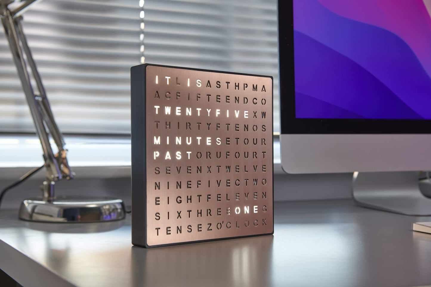 Auraglow LED illuminated USB wall or desk word clock, copper