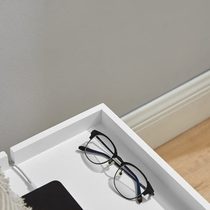 SoBuy clamp shelf for the bed with cable management - Bamboo nightstand for books, smartphones & glasses, 36x25x9cm White NKD01-W