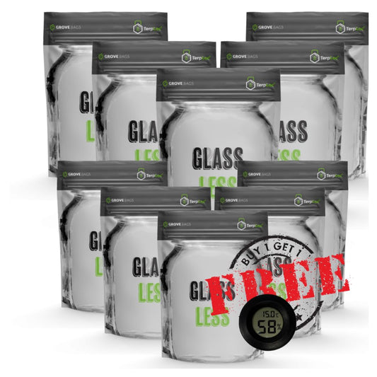 10 pieces for 15g Glassless Terploc Grove Bags incl.1 Hygrometer Heat-sealed and zip bags Moisture control Weed Humidor Bags with relative humidity between 58 and 62% (10, 15 grams)