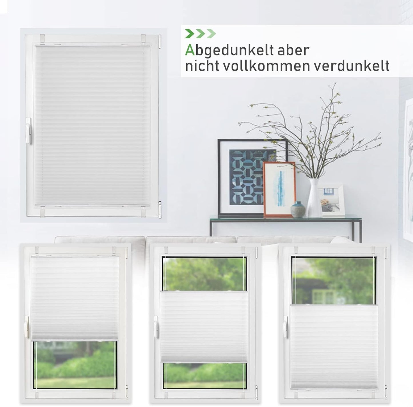 Deswell pleated blind without drilling clamp fix white W85 x H120 cm Pleated blind sun protection and privacy blinds Easyfix pleats translucent blind for windows & doors