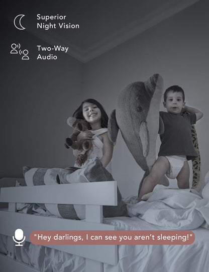 Nooie baby monitor, 360 baby camera WiFi, baby monitor with camera and mobile app, 1080P HD night vision, AI tracking, two-way audio, compatible with Alexa, and 2.4Ghz WiFi.