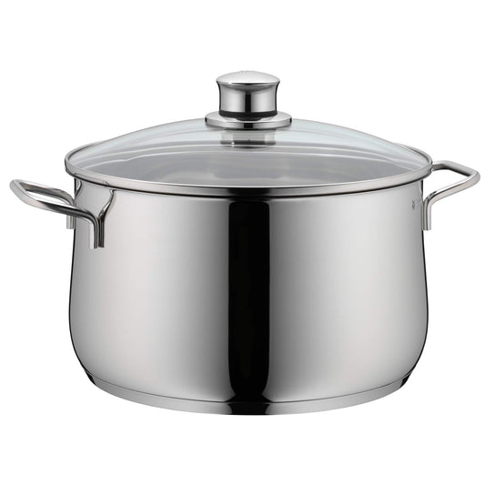 WMF Diadem Plus Stewpot large 24cm, glass lid, induction meatpot 6.5l, polished Cromargan stainless steel, uncoated