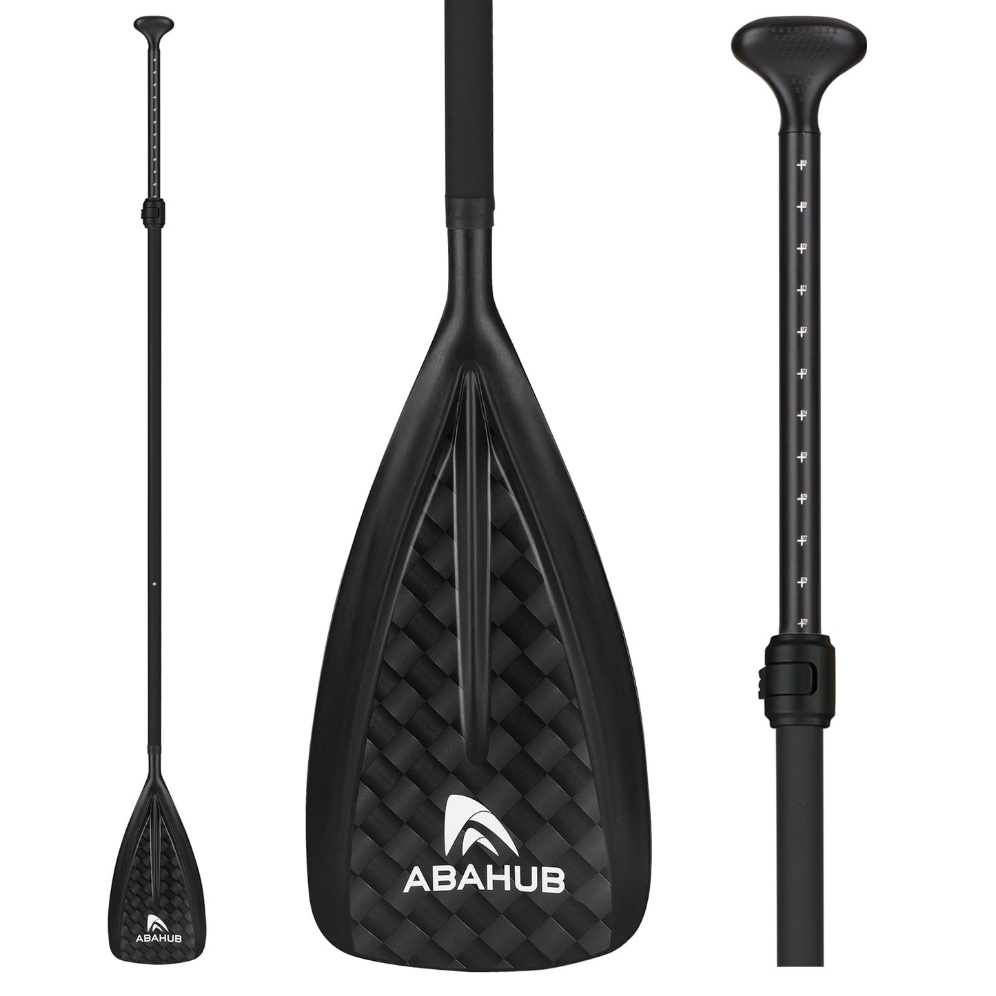 Abahub SUP Paddle 3-piece Stand Up Telescoping Paddle 173-213cm Aluminum with PU Coating for SUP Board Surfboard Boating Canoeing, Plastic-Nylon Blade 12k Carbon Pattern on the Blade