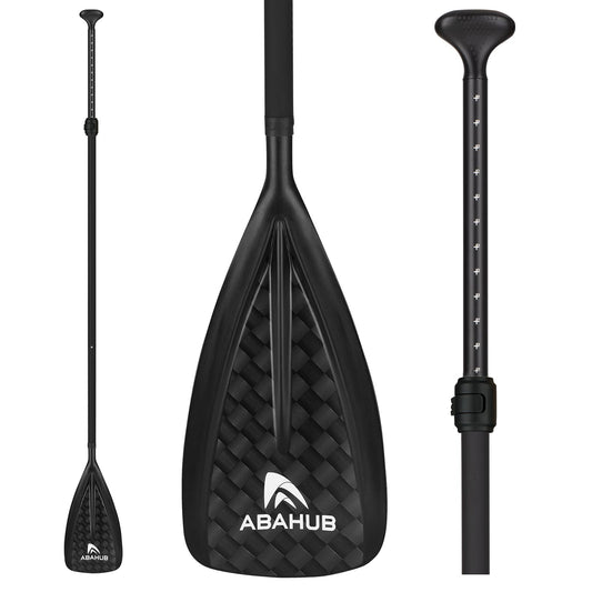 Abahub SUP Paddle 3-piece Stand Up Telescoping Paddle 173-213cm Aluminum with PU Coating for SUP Board Surfboard Boating Canoeing, Plastic-Nylon Blade 12k Carbon Pattern on the Blade