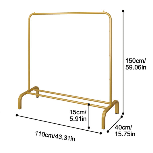 JIUYOTREE Garment Rack 110 cm Metal Clothes Rail Coat Stand with Shelf for Coats, Skirts, Shirts, Sweaters, Gold