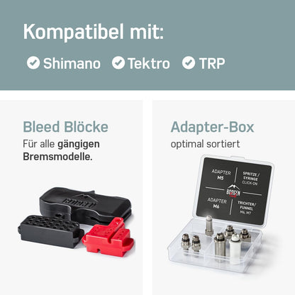 Borrow brake bleeding kit PRO for Shimano, Tektro, and TRP disc brakes - Includes instructions, 2X mineral oil brake fluid, brake bleed kit, bike brake bleeding set.