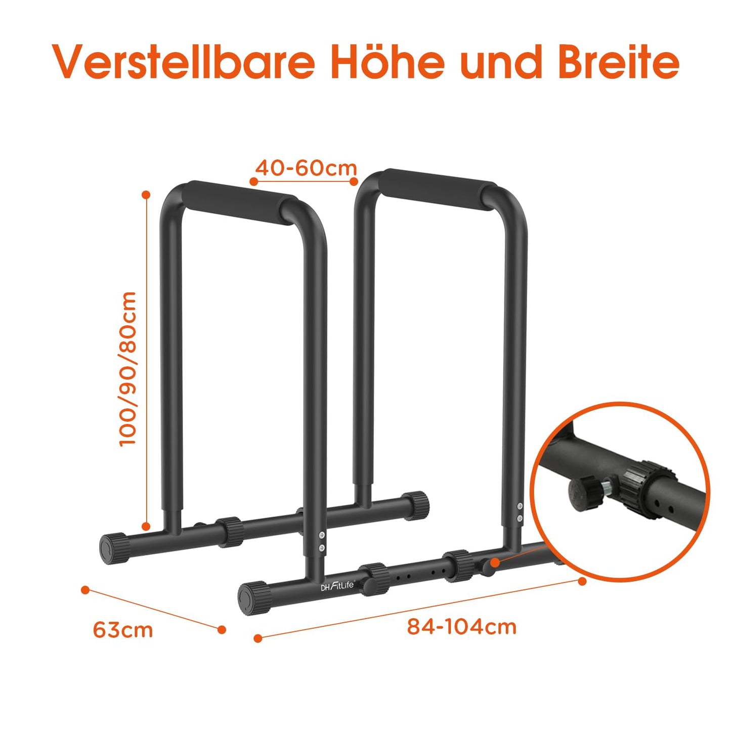 DH FitLife Dip Bars | Dip Station | Home Gym Workout Equipment | Parallettes Calisthenics Training Gear | Strength Training Bars adjustable from 80-100 cm