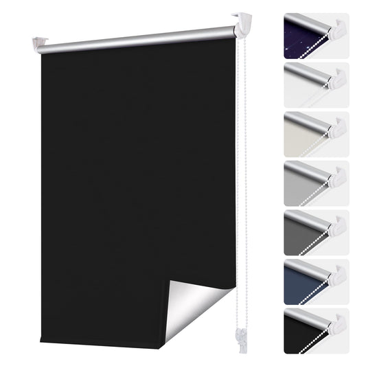 smartdemo blackout roller blind without drilling & with drilling, clamp roller blind window blind black 120x150cm (WxH), thermal roller blind privacy and sun protection, clamp roller blinds for windows & doors