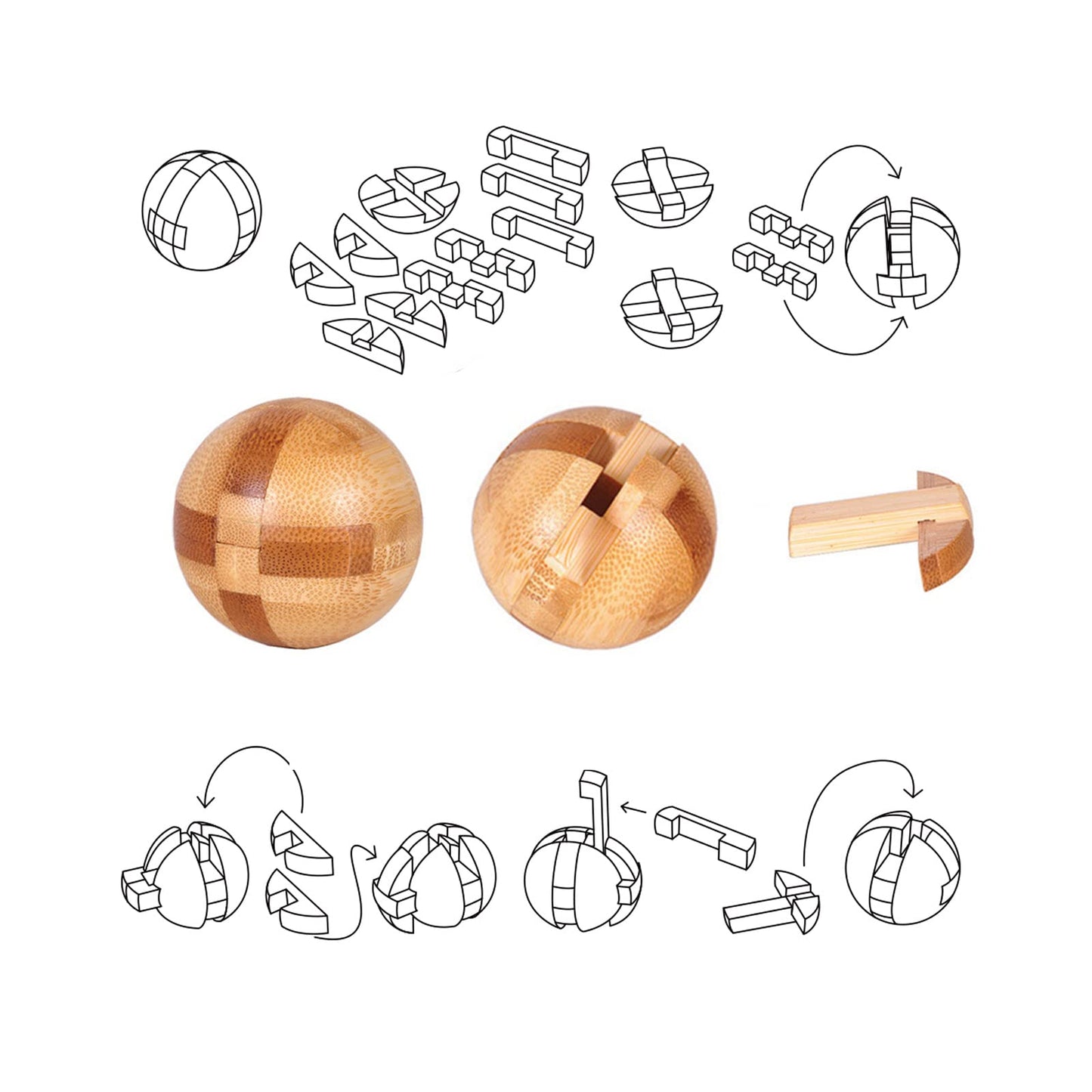 Wooden puzzle set of 9 pieces, including brain teasers, skill games, logic games, IQ games, and patience games. 3D mini puzzles for adults and kids, measuring 4.5cm. Great gift idea.