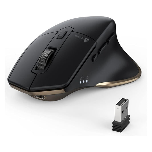 iClever Bluetooth Mouse, Rechargeable Ergonomic Wireless Mouse, Rechargeable Battery, Multi-Device, 800/1200/1600/2000/2400 DPI, 7 Buttons for PC/Laptop/Tablet/MacBook, Black
