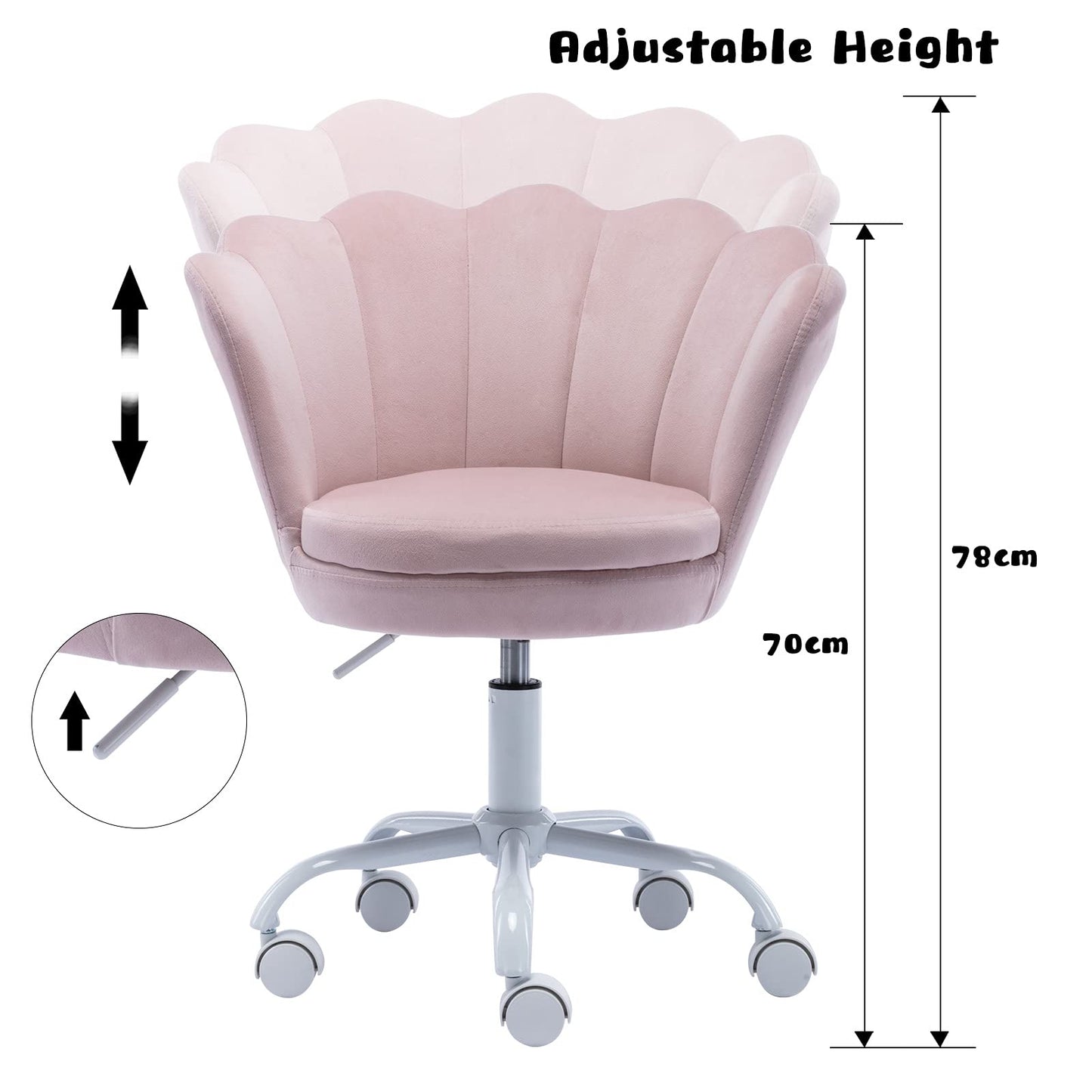 Wahson Velvet Kids Desk Chair Swivel Chair with Armrests for Girls Children Study Office Chair Height Adjustable (Light Pink)