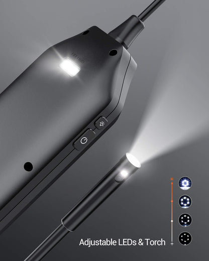 DEPSTECH Dual Lens 1080P Endoscope Camera with Light, Endoscope with 4.5-inch IPS screen, HD Inspection Camera with 6 adjustable LED lights, 3500mAh battery, 32GB TF card, carrying case, Pipe Camera (5M)