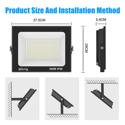 Blivrig 300W LED Floodlight Outdoor Warm White, Outdoor Floodlight, Super Bright 30000LM Floodlight, Outdoor Spotlight IP66 Waterproof, 3000K Outdoor Spotlight, Warm Floodlight, for Garden, Garage (Warm White, 300W)