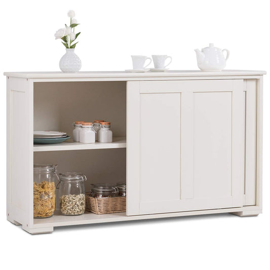 COSTWAY sideboard, kitchen cabinet with sliding doors & adjustable shelves, buffet cabinet storage cabinet, serving cabinet for kitchen, dining room, living room, 107 x 33 x 60 cm, wood, cream white.