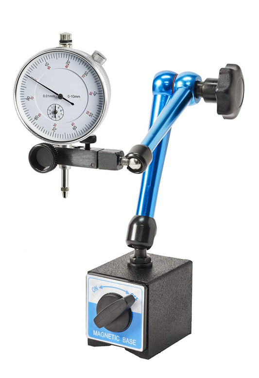 WABECO magnetic dial indicator stand with central clamping dial indicator holder.