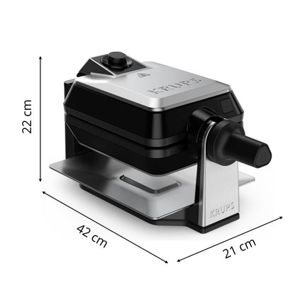 Krups FDD95D Professional double waffle maker, makes 2 Belgian waffles at once, rotating function for perfect waffles, 7 browning levels, dishwasher safe plates, 1200W, black