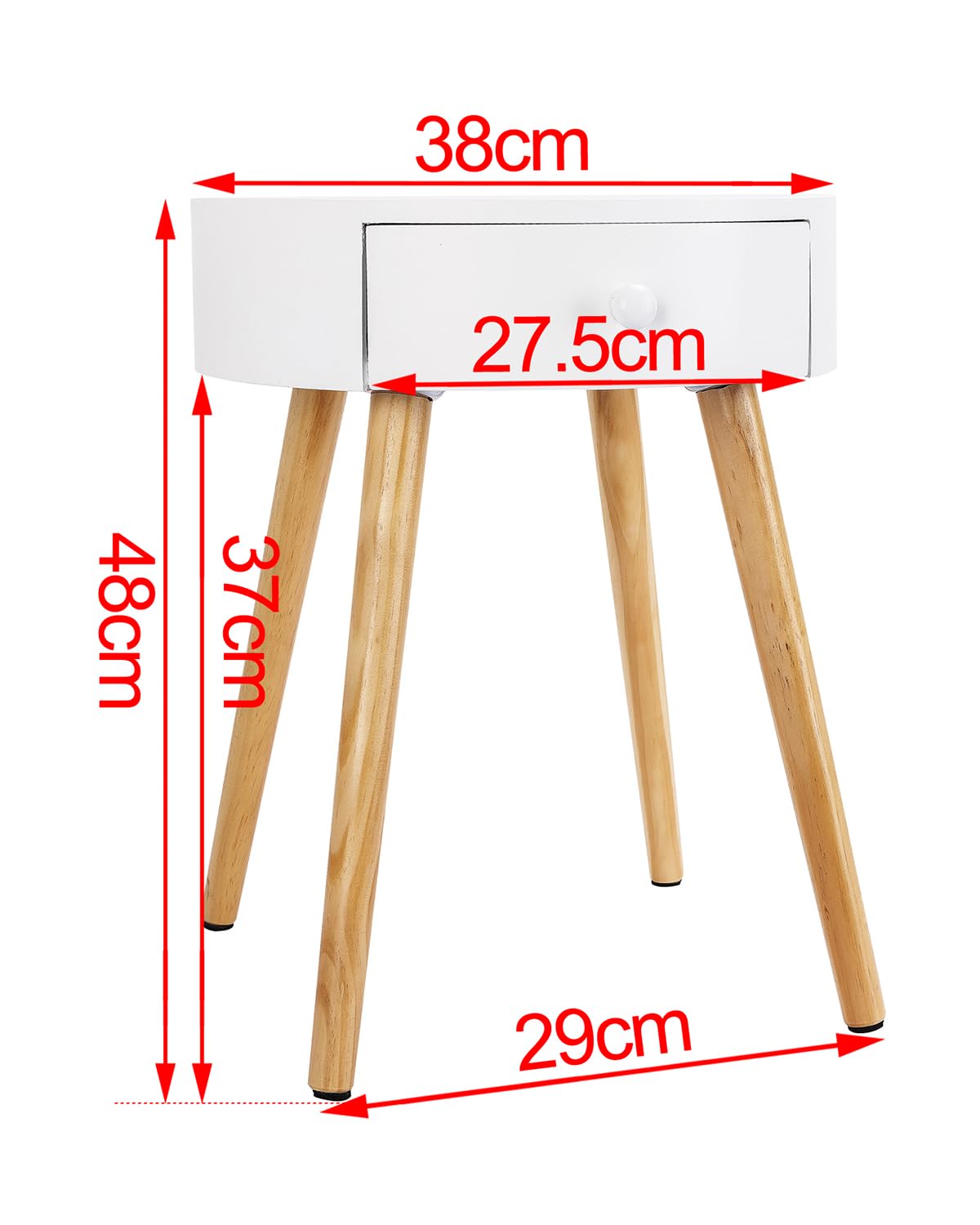 WOLTU bedside table set of 2 nightstands with drawer, legs, made of wood, MDF, white, 38x38x48cm (WxDxH), TS51ws-2