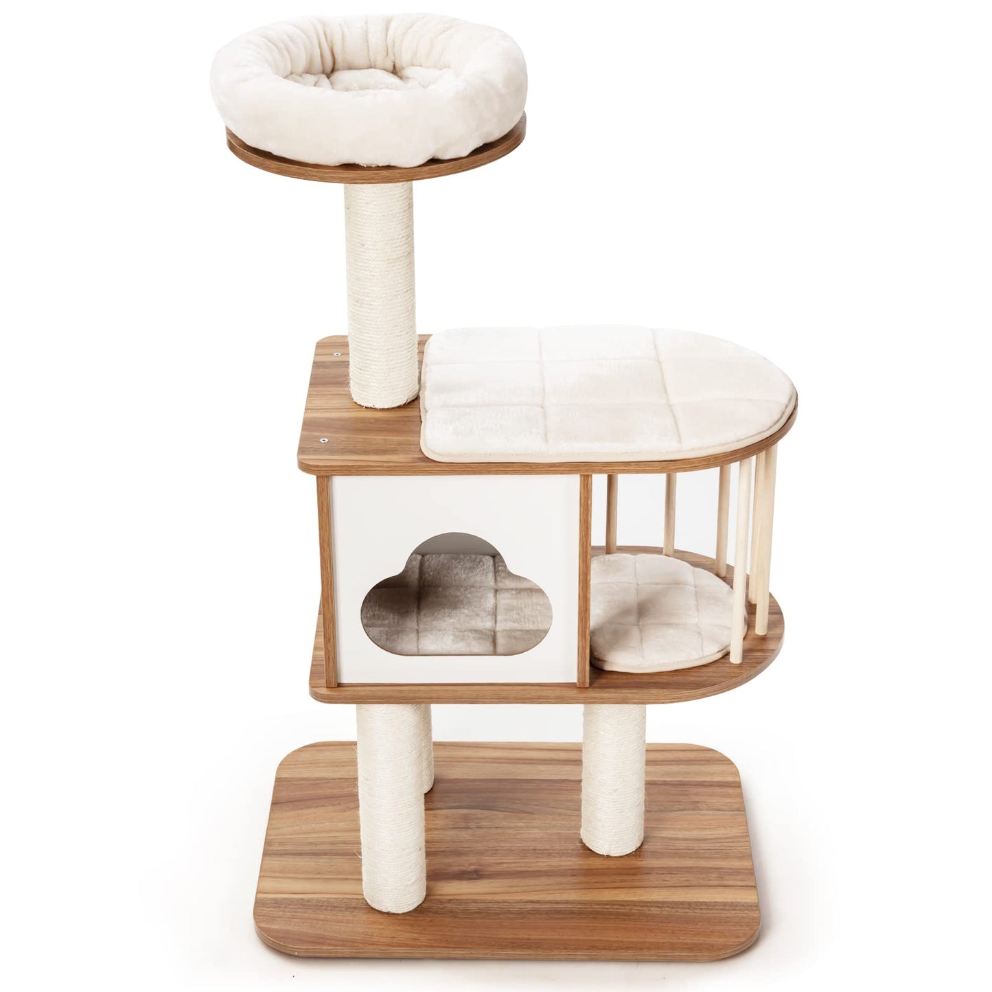 GYMAX Cat Tree Stable Cat Furniture Cat Scratching Post Climbing Tree for Cats Height 117 cm (Brown)