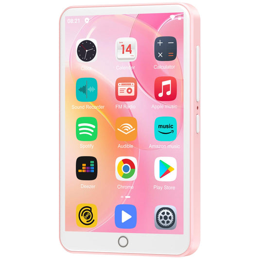 80GB MP3 player with Bluetooth and WLAN, MP3 & MP4 music player, Oilsky 4 inch 1080P touchscreen video player, portable Android Spotify player with Play Store app (Pink)