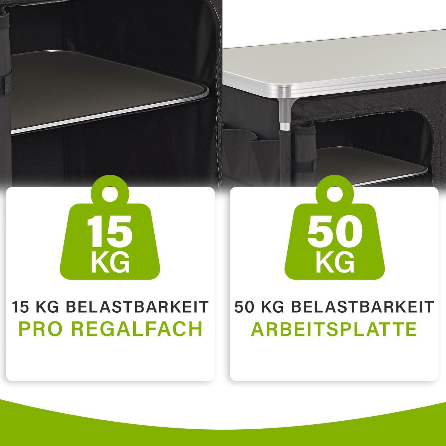 Juskys camping kitchen foldable with carrying bag - outdoor camping kitchen foldable camping cabinet - foldable kitchen box - black