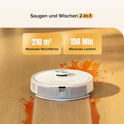 Roborock Q7 M5 robot vacuum with mopping function, 10,000Pa strong suction power, dual anti-tangle system, 150min runtime, LiDAR navigation, vacuum cleaner robot for carpet, pet hair, app control (white)