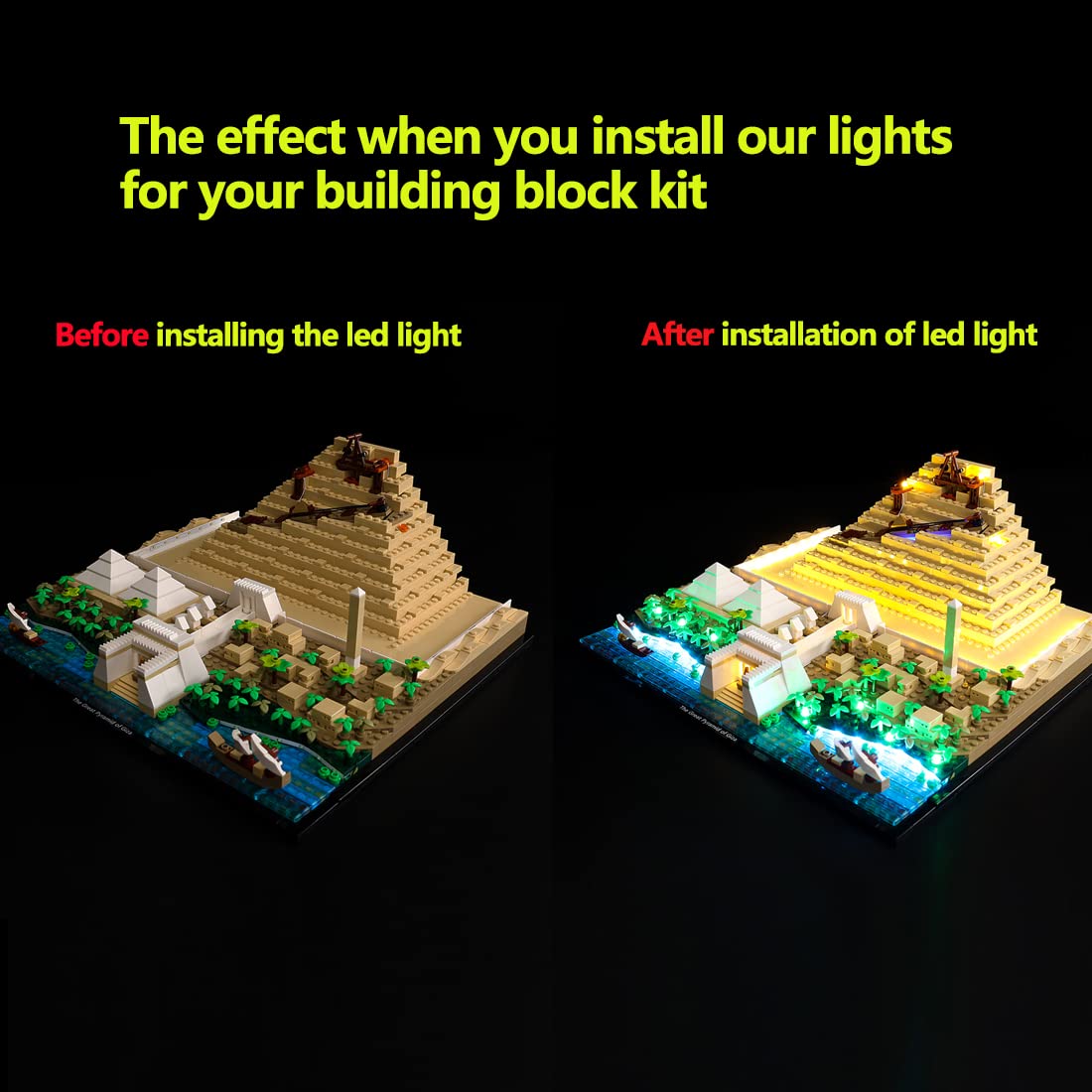 Kyglaring LED lighting kit for Lego Great Pyramid of Giza 21058 (no model) Architecture Landmark Collection model building set - without Lego set (Classic Version)