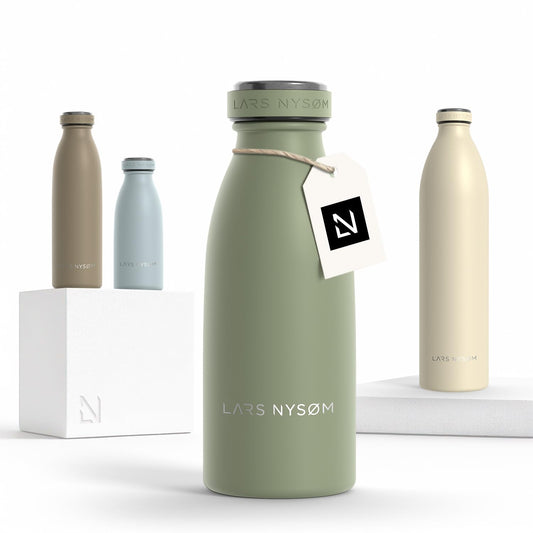 LARS NYSØM Stainless Steel Water Bottle 350ml, 500ml, 750ml, 1L, 1.5L | Insulated bottle suitable for carbonated drinks | Leak-proof water bottle for sports, outdoor, school (Sage Green, 350ml)