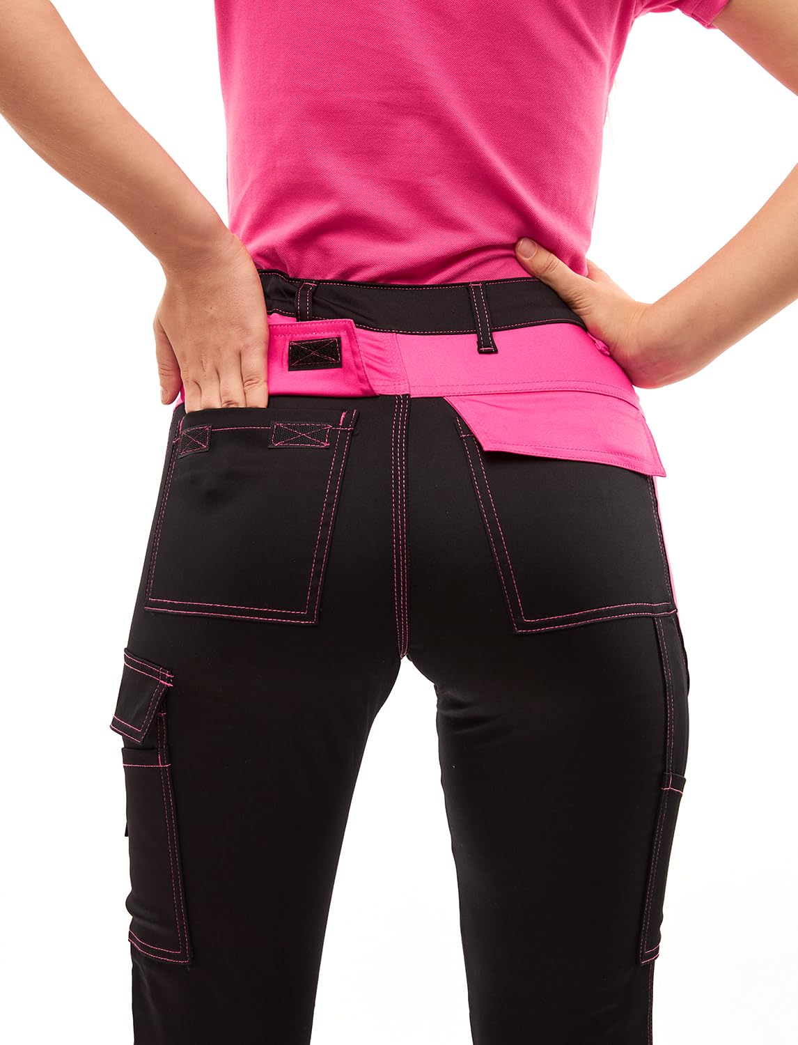 StrongAnt ladies work pants Powerstretch for women waist pants with knee pad pockets - Black-Pink size 38