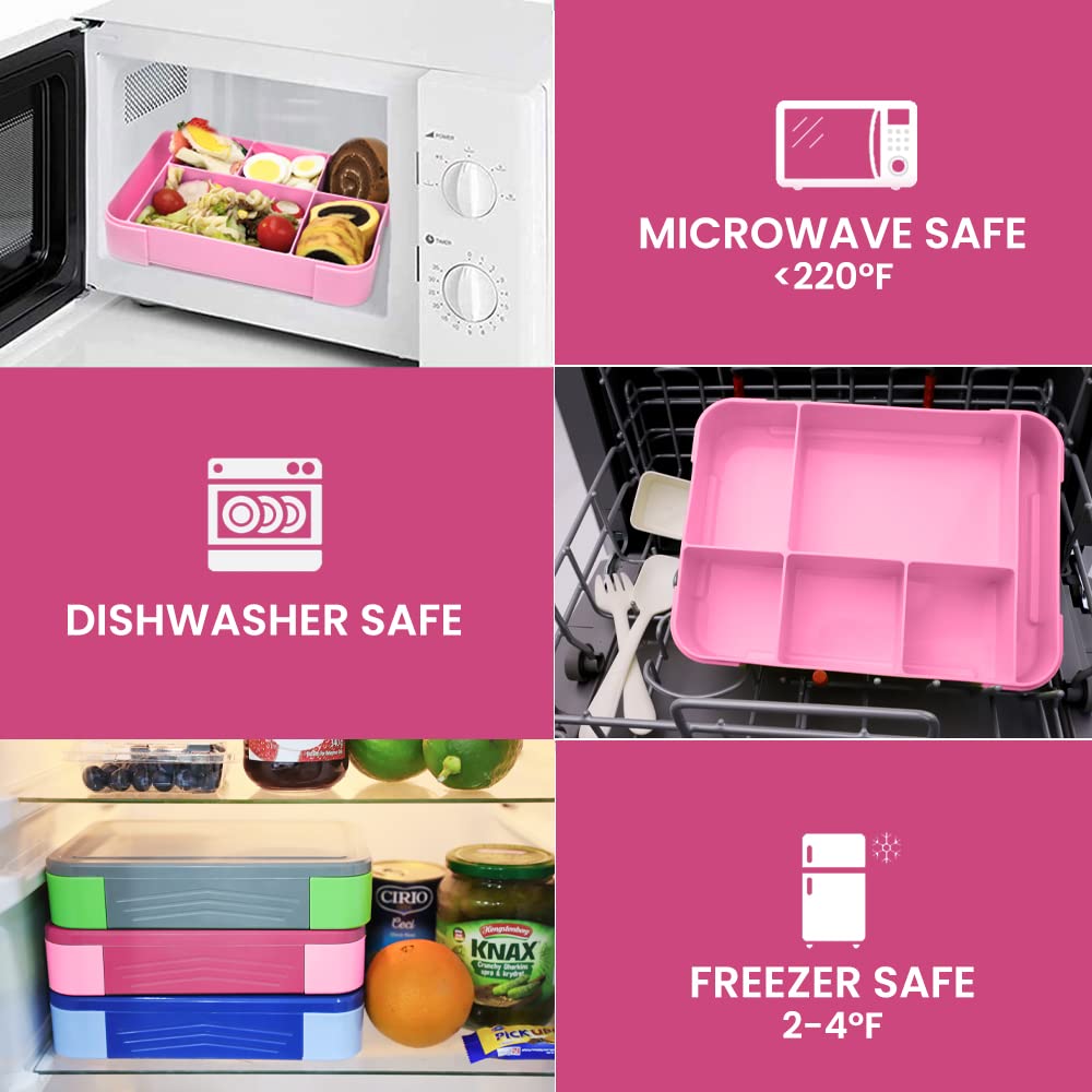 Bugucat lunch box for kids with compartments 1330ML, leak-proof bento box with 6 compartments utensil set, snack box breakfast box for girls boys