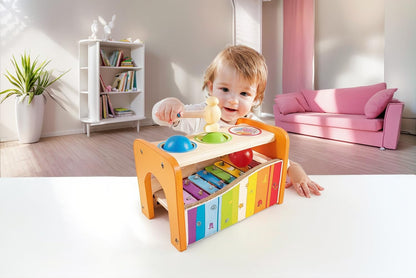 Hape xylophone and hammer game with extendable xylophone, multifunctional wooden toy, suitable for ages 12 months and up.