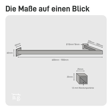 Natural Goods Berlin 1x Clothes rail CORNER Wall mount - L-shaped wardrobe rail for hallway, bathroom or kitchen (Black, 60x30cm) - Corner wardrobe made of stainless steel in a minimalist design