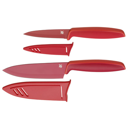 WMF Touch knife set 2-piece, kitchen knife with protective cover, special blade steel coated with non-stick coating, sharp, chef's knife, vegetable knife, red
