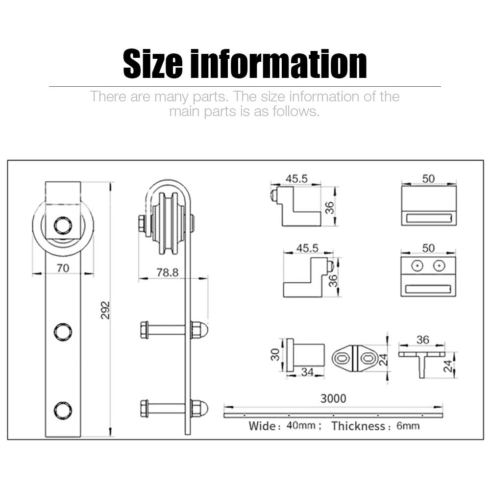 300cm sliding door kit, sliding door system for interior doors, complete set with pulleys for hanging rails (300cm)