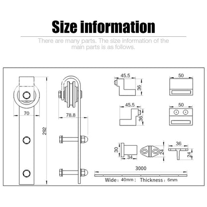 300cm sliding door kit, sliding door system for interior doors, complete set with pulleys for hanging rails (300cm)