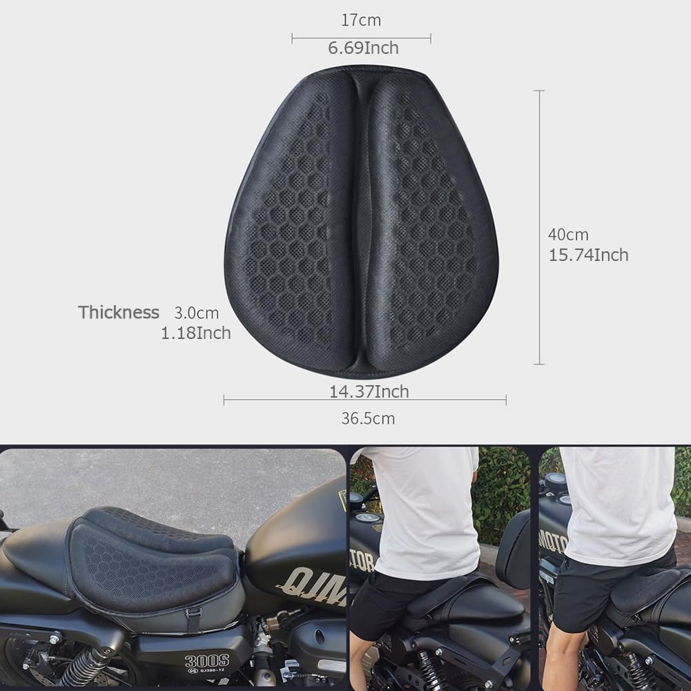 PhyiFlbey Motorcycle Gel Seat Cushion Moto 3D Honeycomb Universal Seat Cover Structure Breathable Shock Absorbing reduces Motorcycle Gel Seat Pad for Comfortable Long Rides Patent No.: 015020732-0001