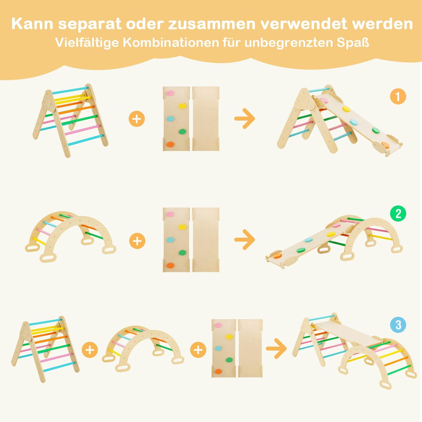 COSTWAY Climbing Triangle with Slide, Climbing Arch, including double-sided ramp, for climbing, sliding, and rocking, 4 in 1 indoor climbing frame for ages 1 and up (Multicolor)