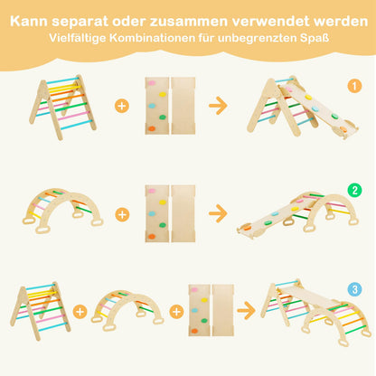 COSTWAY Climbing Triangle with Slide, Climbing Arch, including double-sided ramp, for climbing, sliding, and rocking, 4 in 1 indoor climbing frame for ages 1 and up (Multicolor)