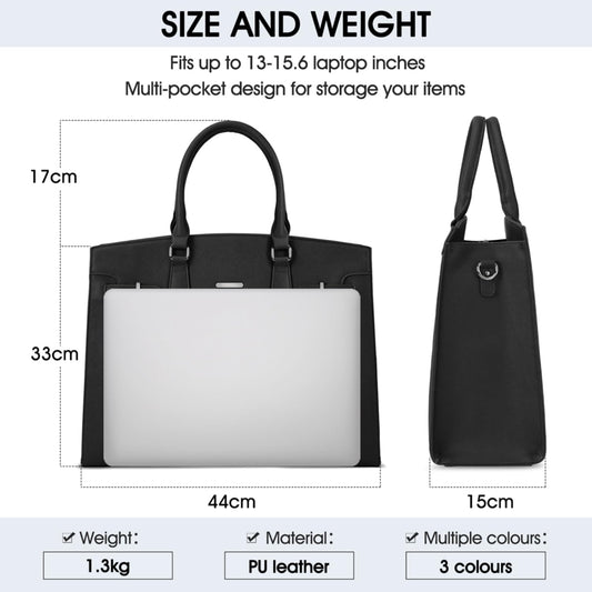 IGOLUMON women's handbag shopper large black laptop bag 15.6 inch PU leather shoulder bag waterproof for business office work teacher bag school