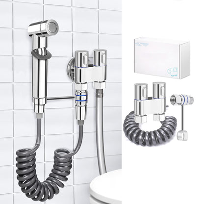 Bidet Handheld Sprayer Set, High-Quality Polished Copper Bidet Sprayer with G1/2" Valve and a G3/8", Chrome Handles, Bidet Fixtures for Shower Bathroom Hygiene Toilet Paper Cloth Diaper Cleaning (1#)