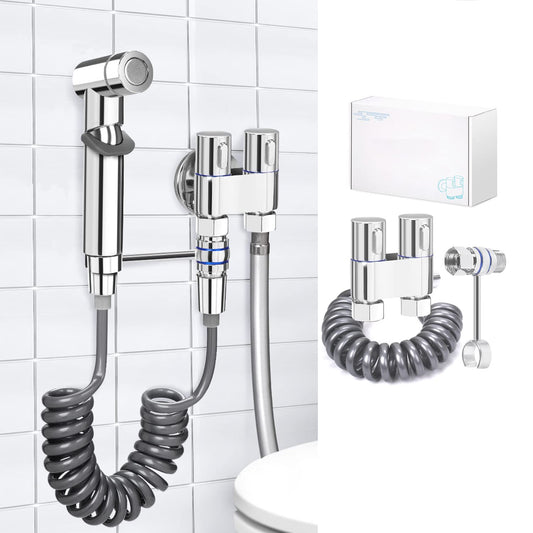 Bidet Handheld Sprayer Set, High-Quality Polished Copper Bidet Sprayer with G1/2" Valve and a G3/8", Chrome Handles, Bidet Fixtures for Shower Bathroom Hygiene Toilet Paper Cloth Diaper Cleaning (1#)