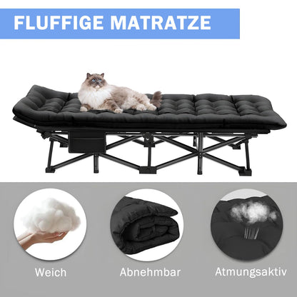 Newfulam folding cot with XXL mattress, 400KG max load, foldable guest bed with mattress, side pocket, carrying bags, portable folding bed for camping, outdoor, office, garden, home nap.