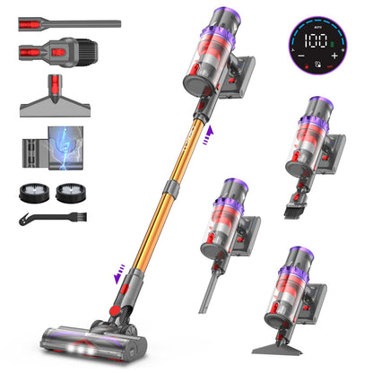 coovy SU7 Cordless Vacuum Cleaner, 580W/75min/55000Pa Strong Suction, Cordless Stick Vacuum with Large Display, Automatic Mode for Carpet, Pet Hair, Hard Floors