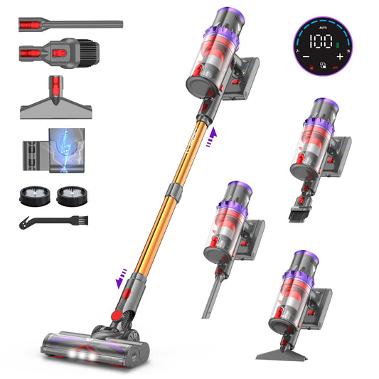 coovy SU7 Cordless Vacuum Cleaner, 580W/75min/55000Pa Strong Suction, Cordless Stick Vacuum with Large Display, Automatic Mode for Carpet, Pet Hair, Hard Floors