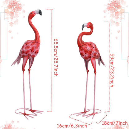 AOFOX Flamingo garden statues and sculptures, 2 pieces metal, large red flamingo bird garden art outdoor statue for home, patio, lawn, backyard decoration