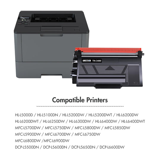 TN3480 HL-L5100DN compatible toner for Brother TN-3480 TN 3480 HL-L5100DN MFC-L5750DW Toner MFC-L5700DN HL-L5200DW DCP-L5500DN HL-L6400DW HL-L5000D HL L5100DN TN-3430 TN3430 Black, 2-Pack.
