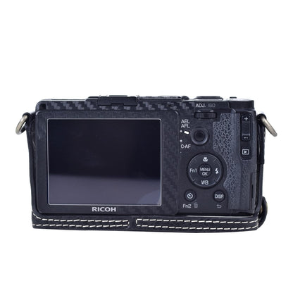 Rieibi GR II bag vintage PU leather camera case for GR II GRII GR2 DSLR camera protective cover with strap black, black, retro style