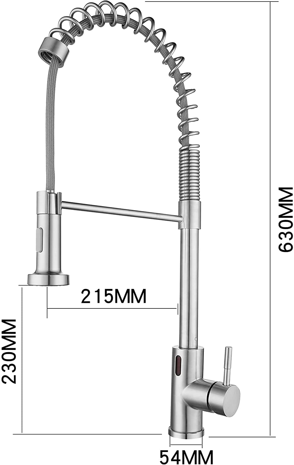 Touchless kitchen sink faucet with pull down spring, automatic sensor mixer in brushed nickel stainless steel.